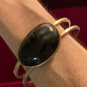 Black Onyx cuff and clip on silver bracelet